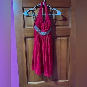 Sky Red One-Shoulder Top with Rhinestone Waistband